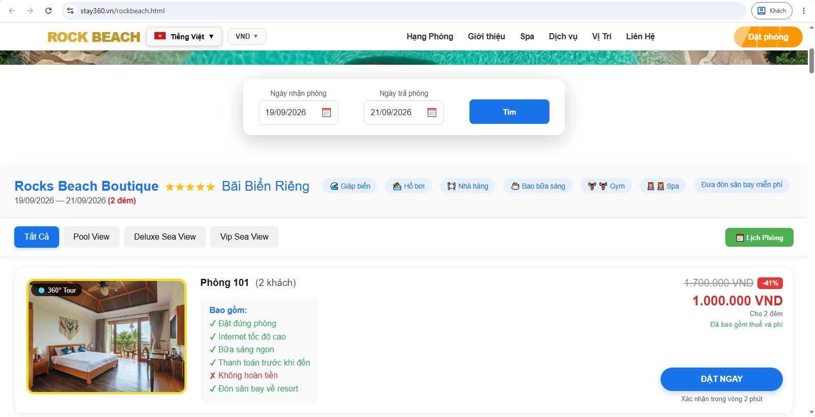 Xem chi tiết phòng theo hạng phòng